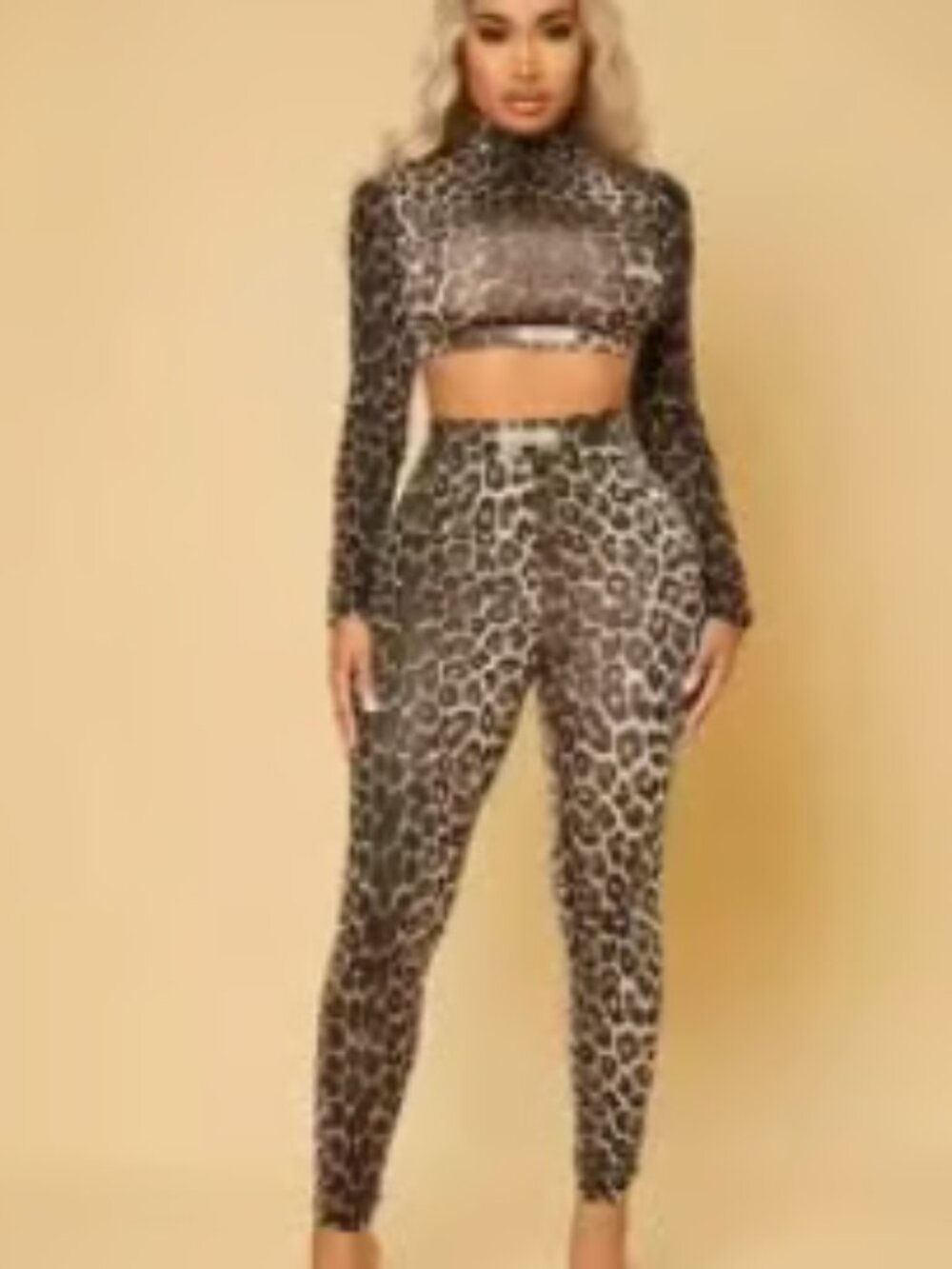 Leopard Leggings and Long Sleeve Crop Top Matching Set